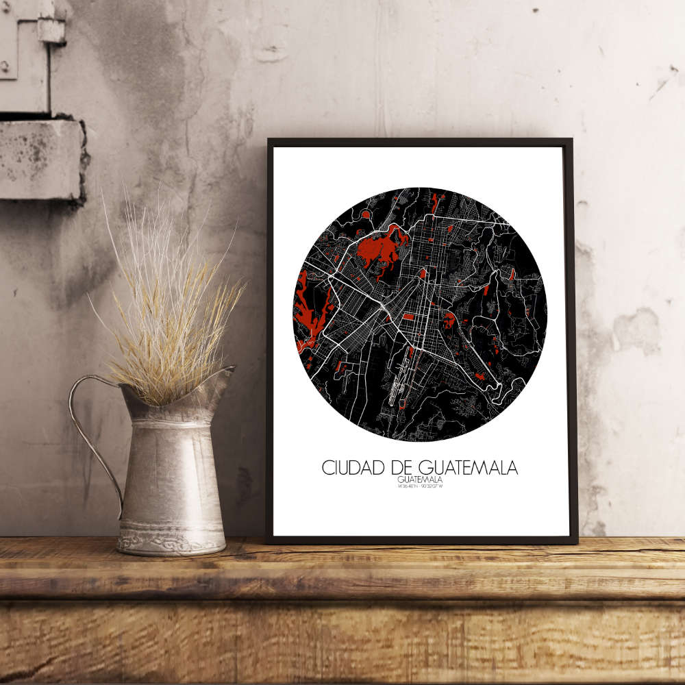 Mapospheres Guatemala Red dark round shape design poster city map