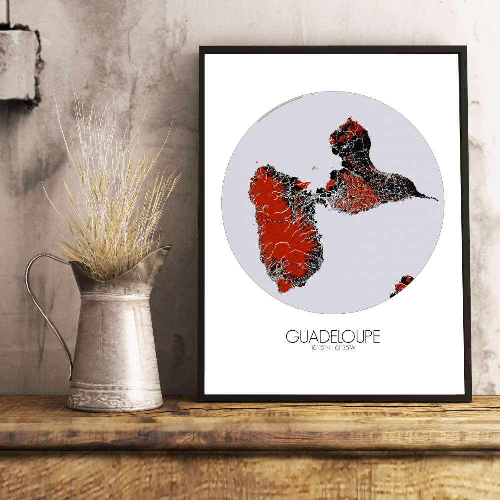 Mapospheres Guadeloupe Red dark round shape design poster city map