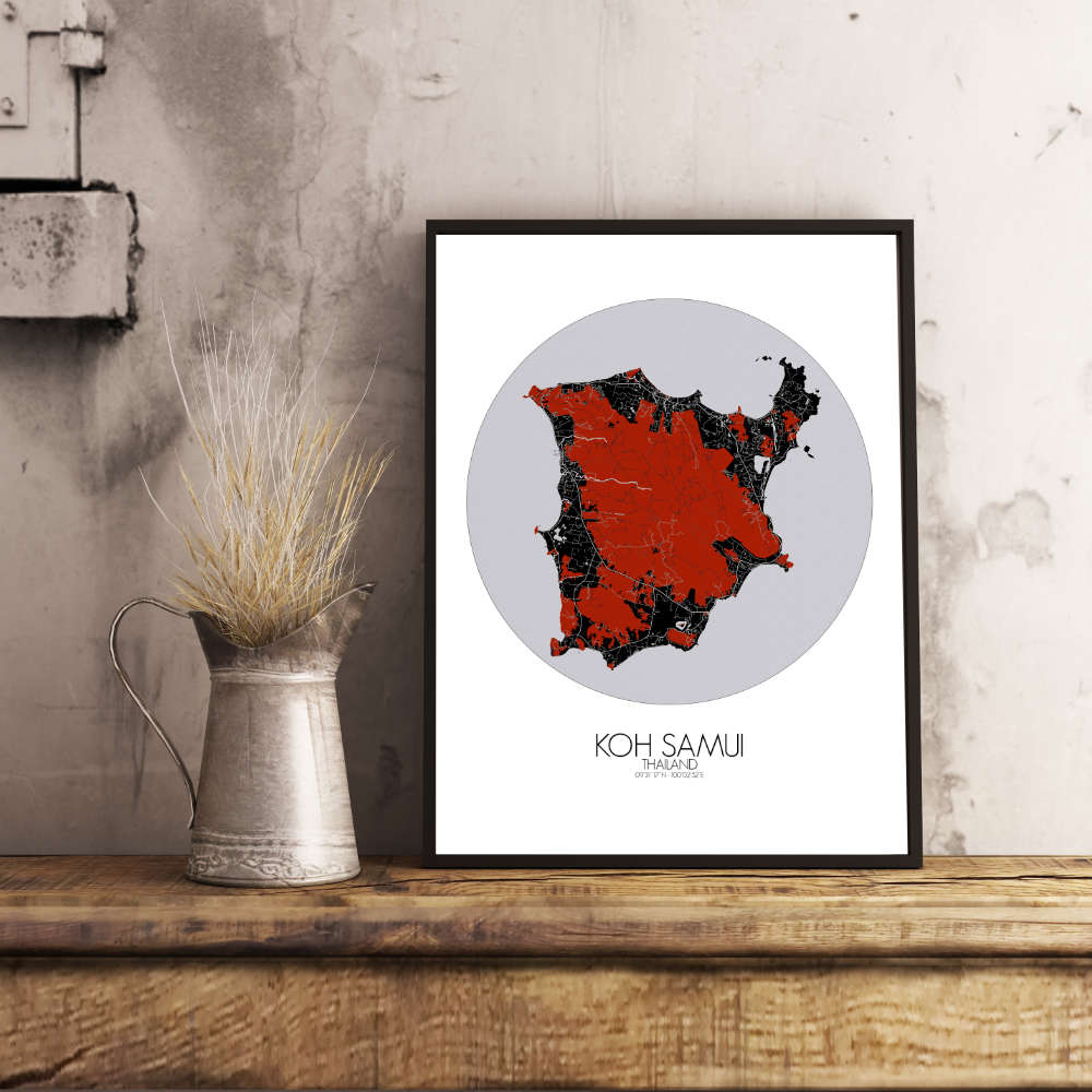Mapospheres Koh Samui Red dark round shape design poster city map