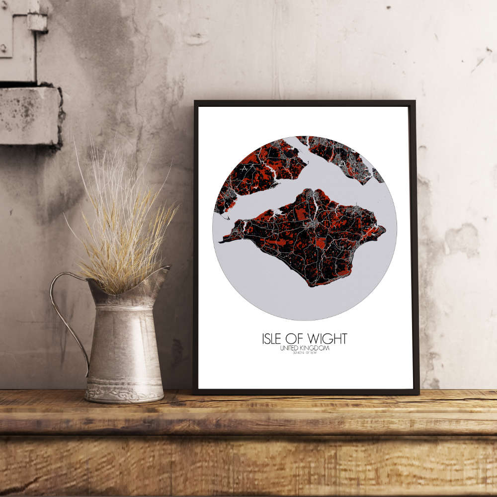 Mapospheres Isle of Wight Red dark round shape design poster affiche city map