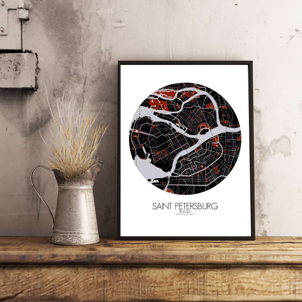 Mapospheres Saint Petersburg Red dark round shape design poster city map