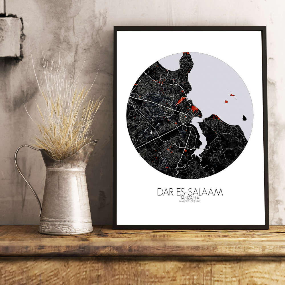 Mapospheres Dar es Salaam Red dark round shape design poster affiche city map