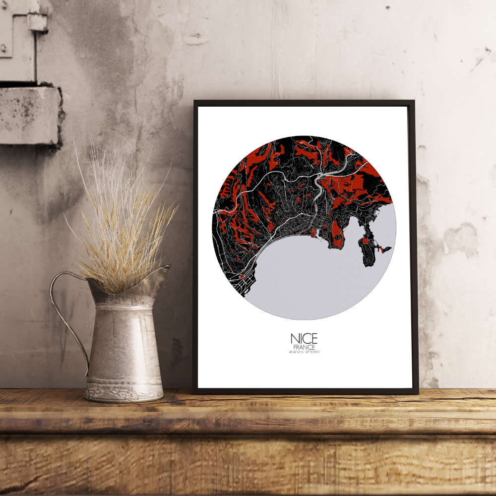 Mapospheres Nice Red dark round shape design poster city map