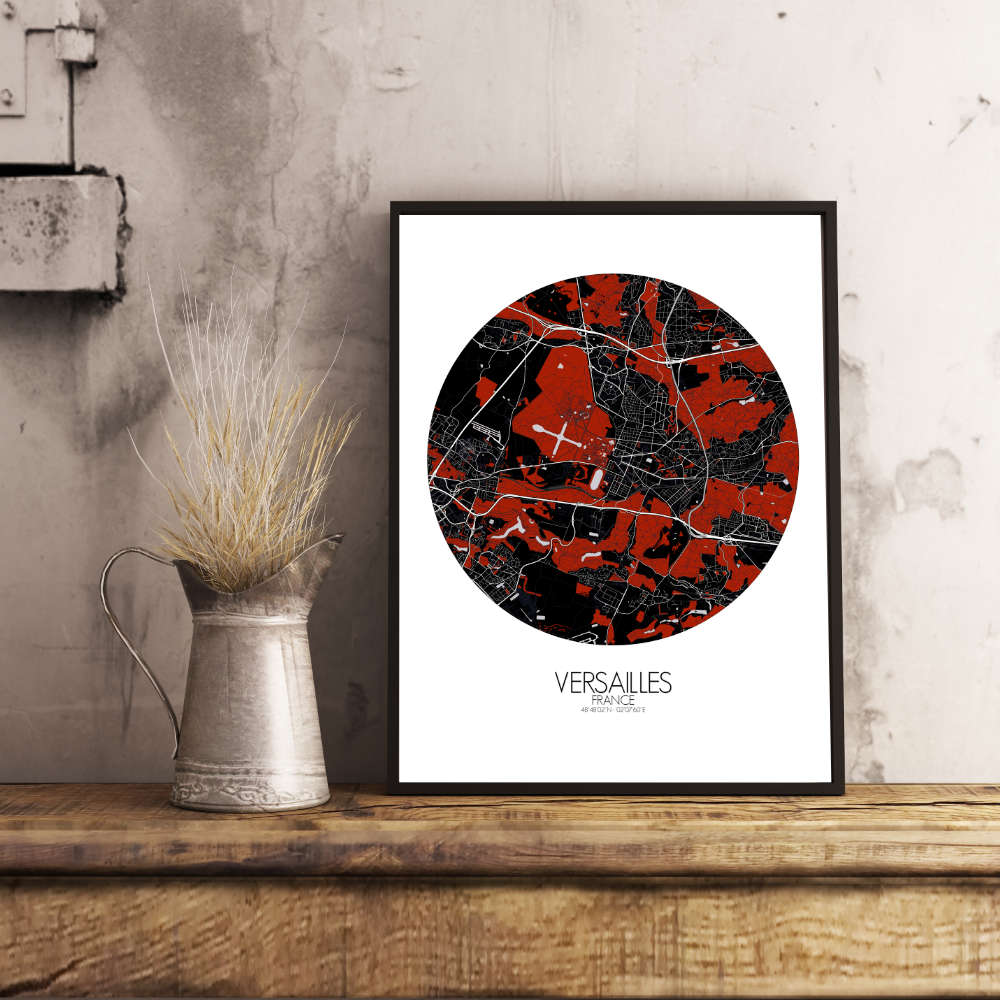 Mapospheres Versailles Red dark round shape design poster city map