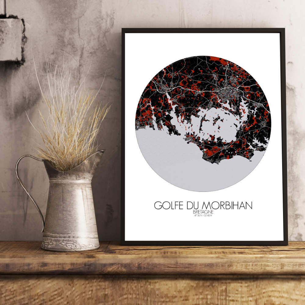 Mapospheres the Gulf of Morbihan Red dark round shape design poster city map