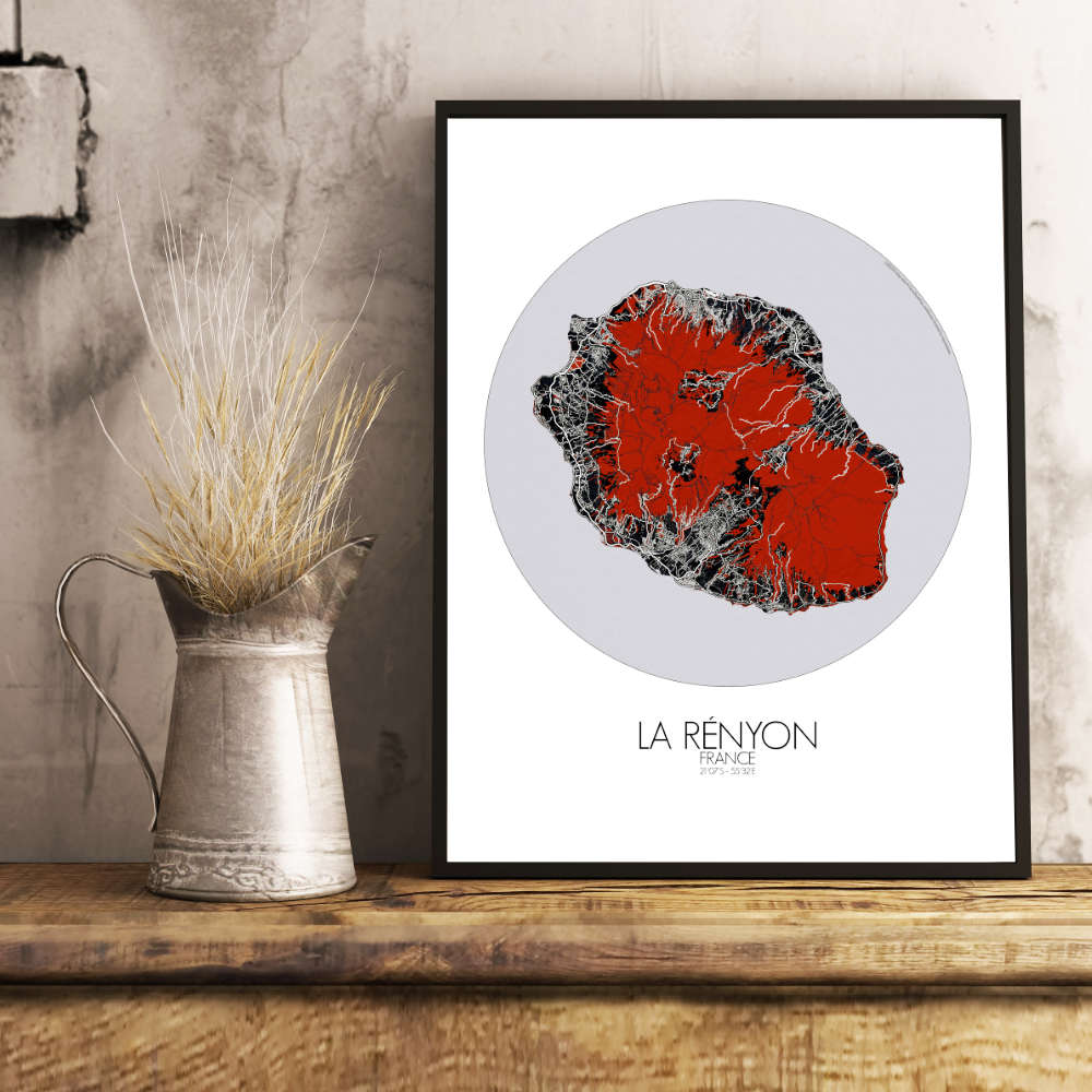 Mapospheres La Reunion Red dark round shape design poster city map