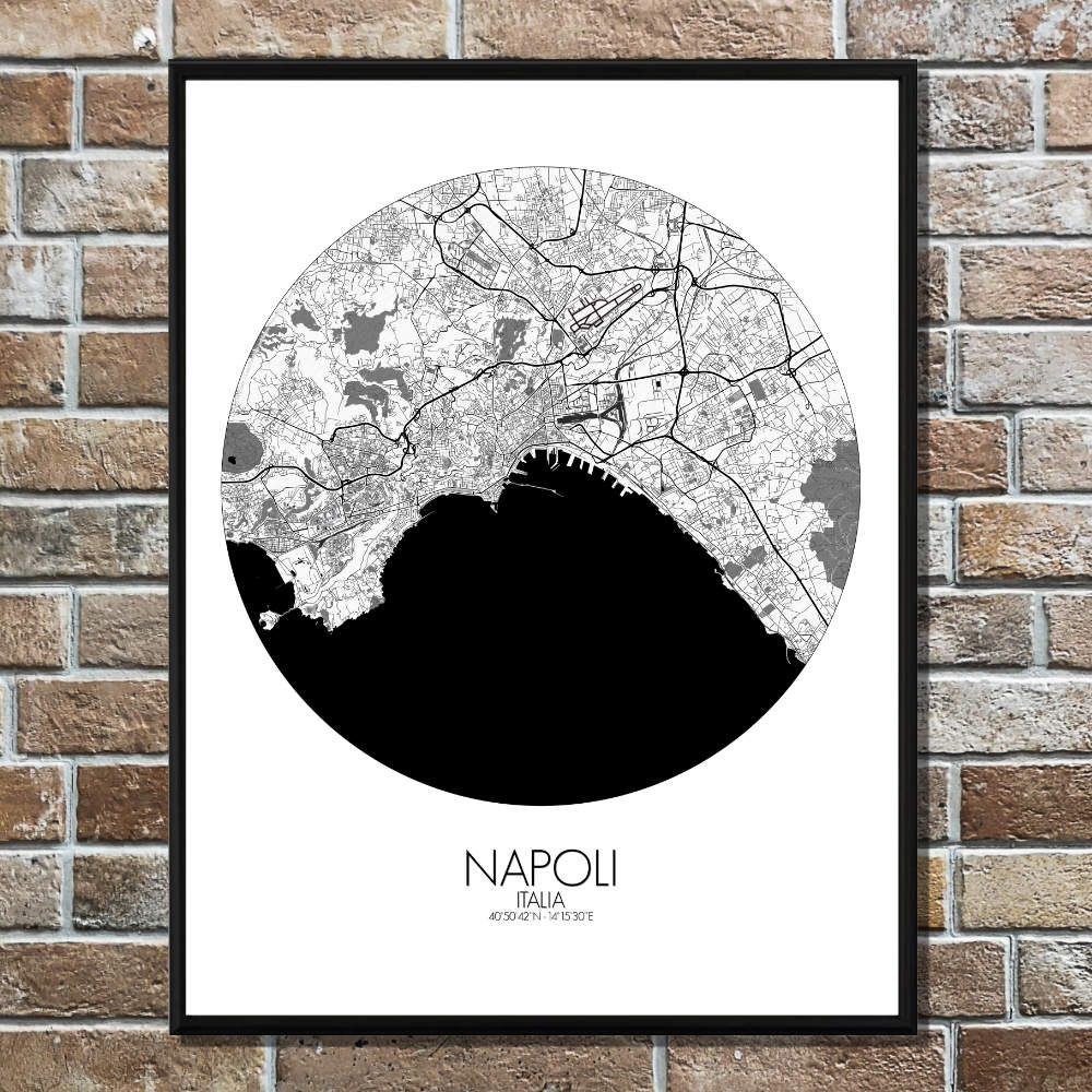 Mapospheres Naples Black and White round shape design poster affiche city map