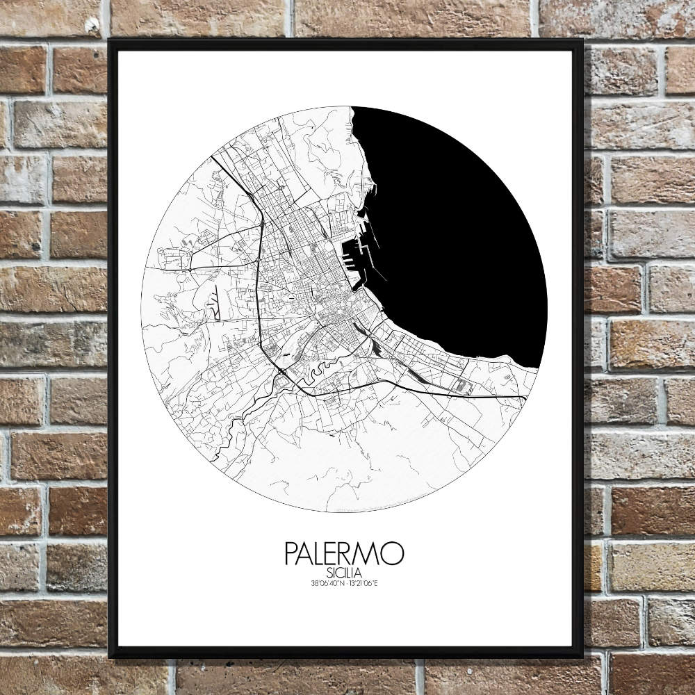 Mapospheres Palermo Black and White round shape design poster city map