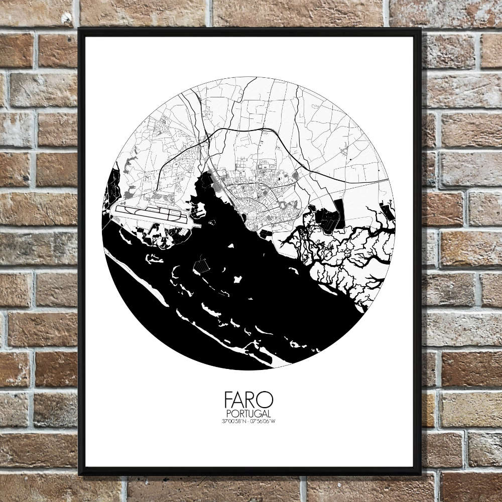 Mapospheres Faro Black and White round shape design poster city map