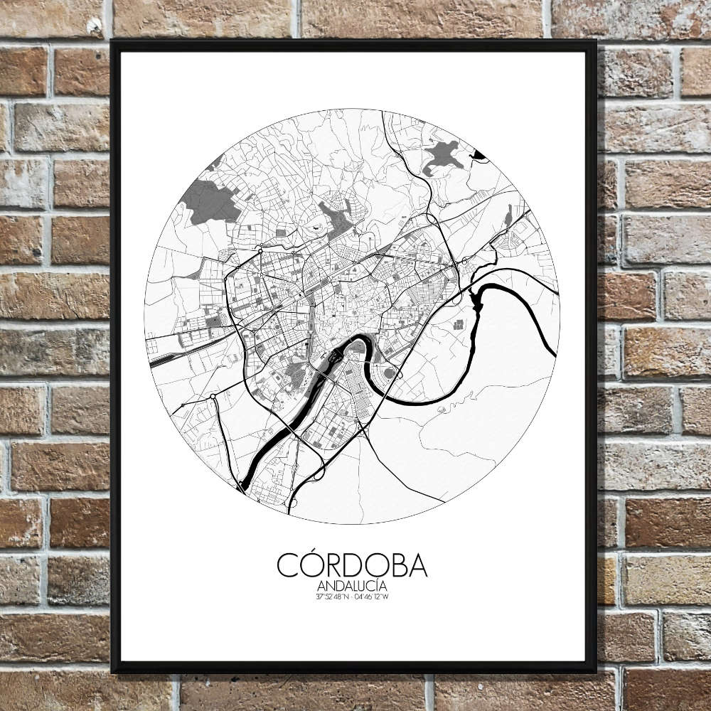 Mapospheres Cordoba Black and White round shape design poster affiche city map