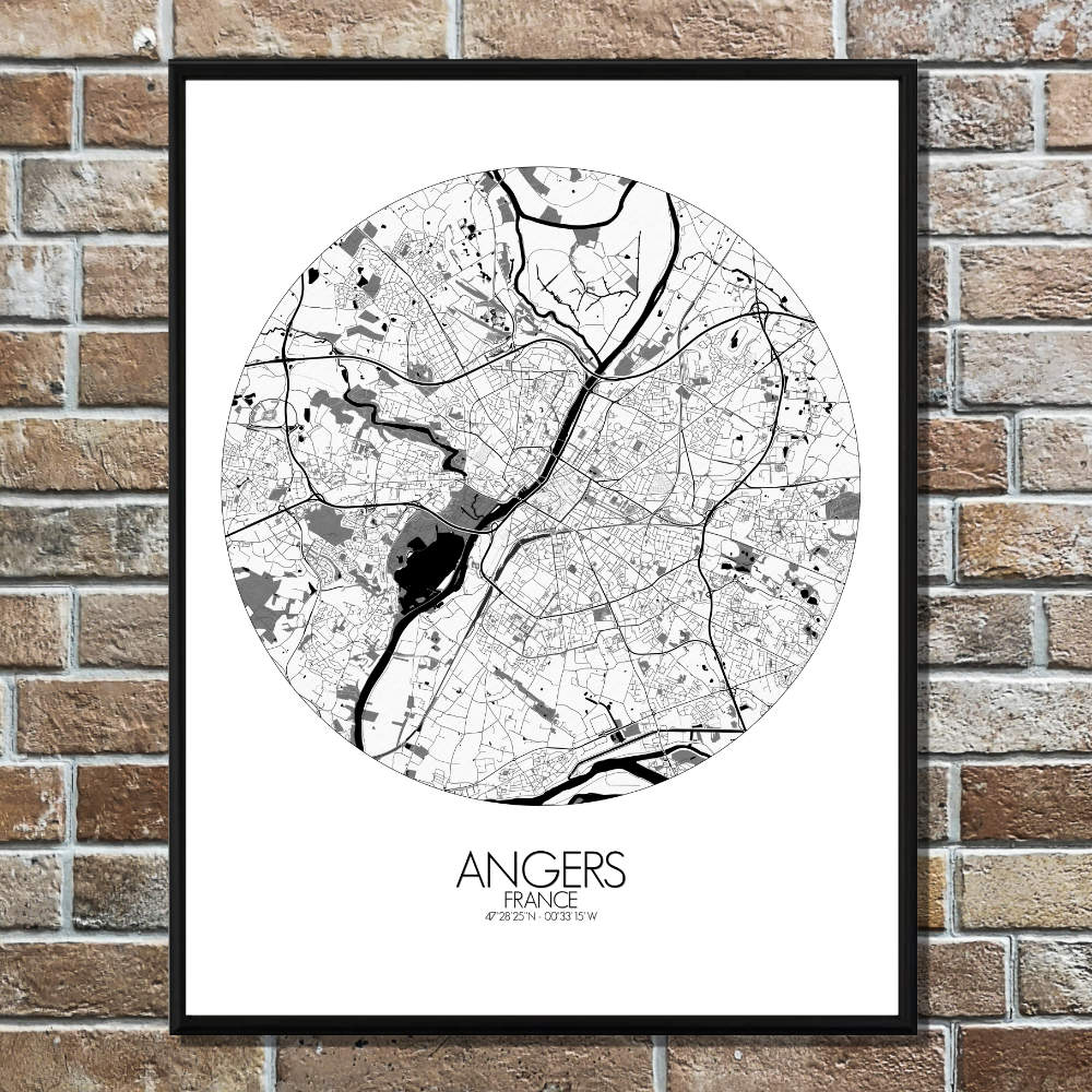 Mapospheres angers Black and White round shape design poster city map