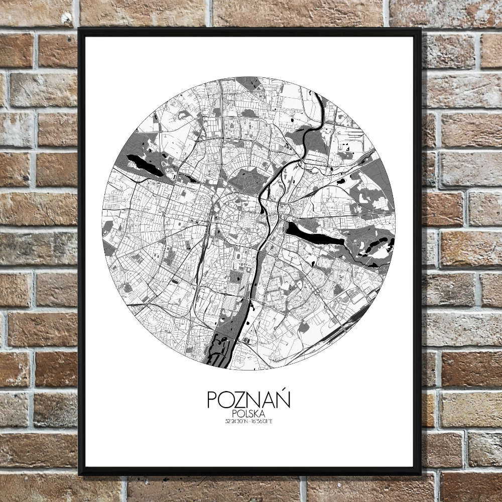 Mapospheres Poznan Black and White round shape design poster city map
