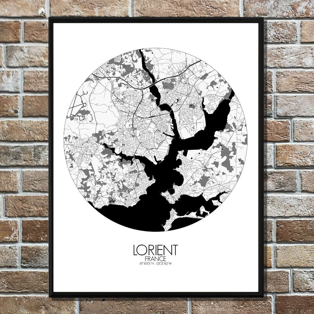 Mapospheres Lorient Black and White round shape design poster city map