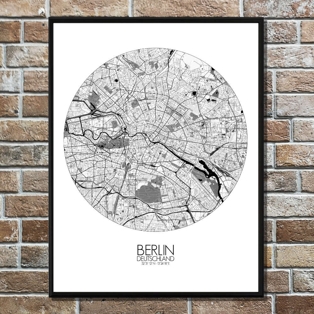 Mapospheres Berlin Black and White round shape design poster city map