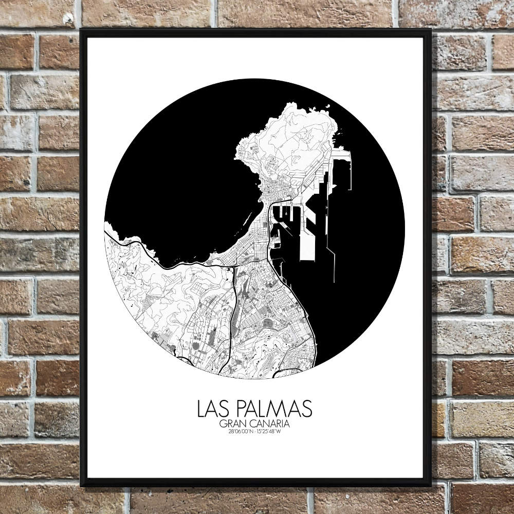 Mapospheres Las Palmas Black and White round shape design poster affiche city map