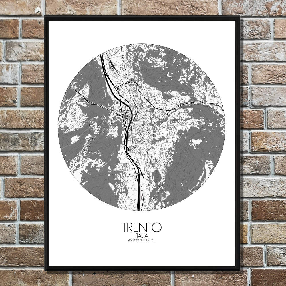 Mapospheres Trento Black and White round shape design poster affiche city map