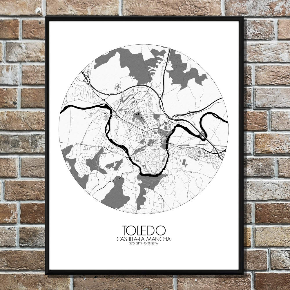 Mapospheres Toledo Black and White round shape design poster city map