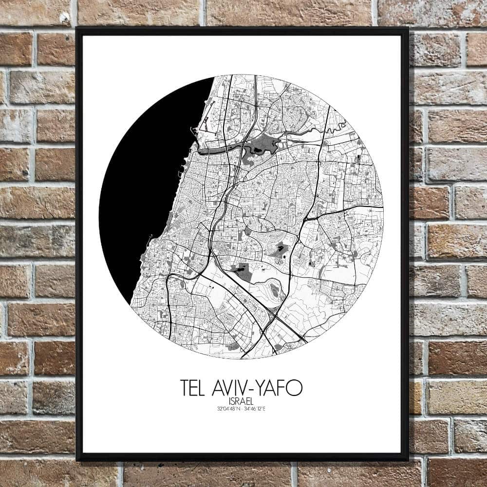 Mapospheres Tel Aviv Yafo Black and White round shape design poster city map
