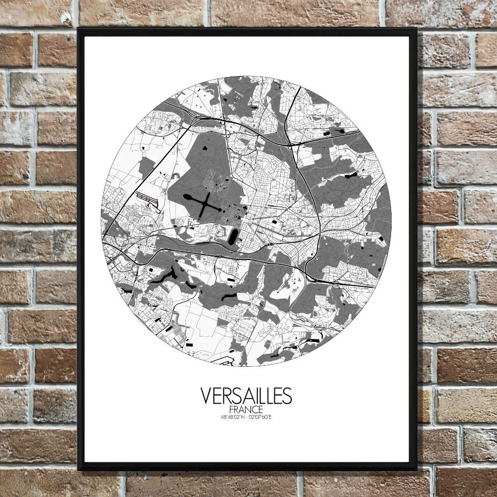 Mapospheres Versailles Black and White round shape design poster city map