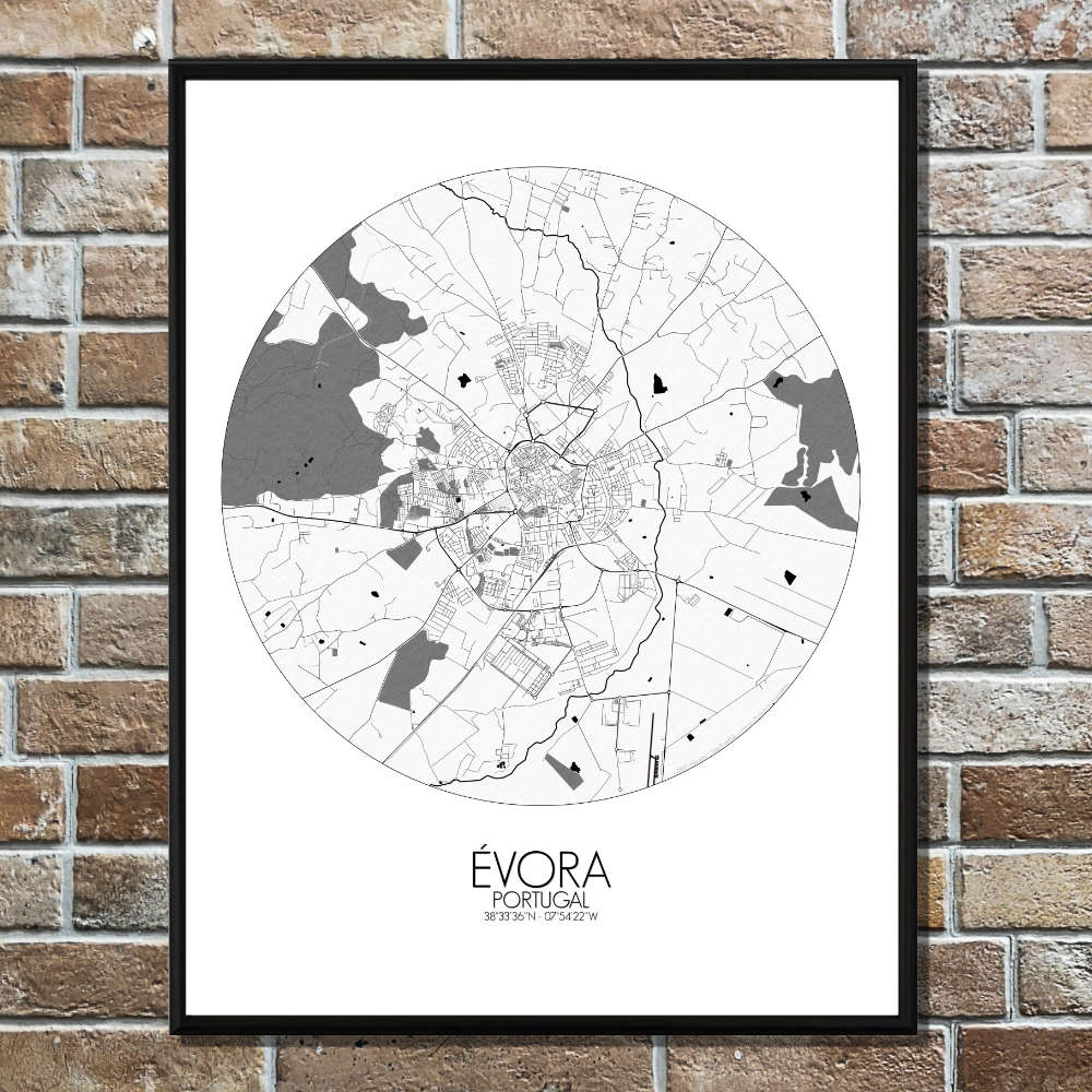 Mapospheres Evora Black and White round shape design poster city map