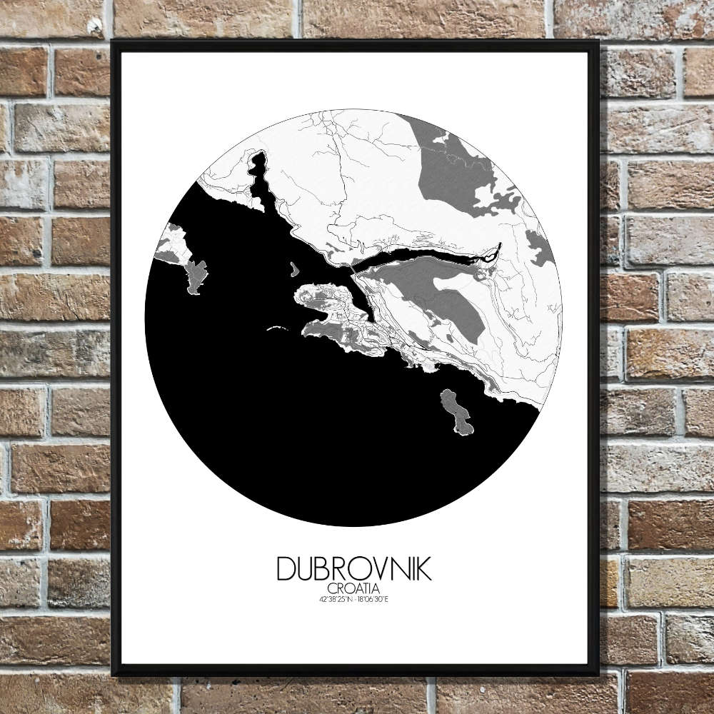 Mapospheres Dubrovnik Black and White round shape design poster city map