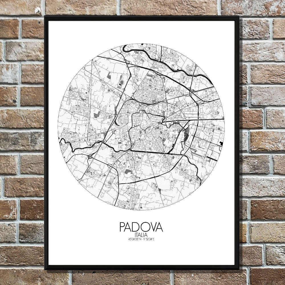 Mapospheres Padua Black and White round shape design poster city map