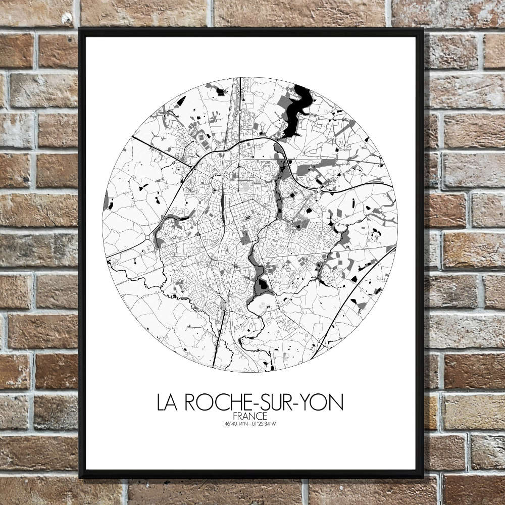 Mapospheres La Roche sur Yon Black and White round shape design poster city map