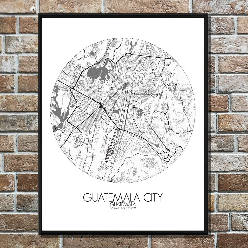 Mapospheres Guatemala Black and White round shape design poster city map