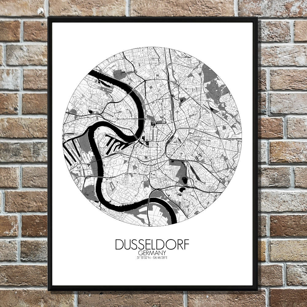 Mapospheres Dusseldorf Black and White round shape design poster city map