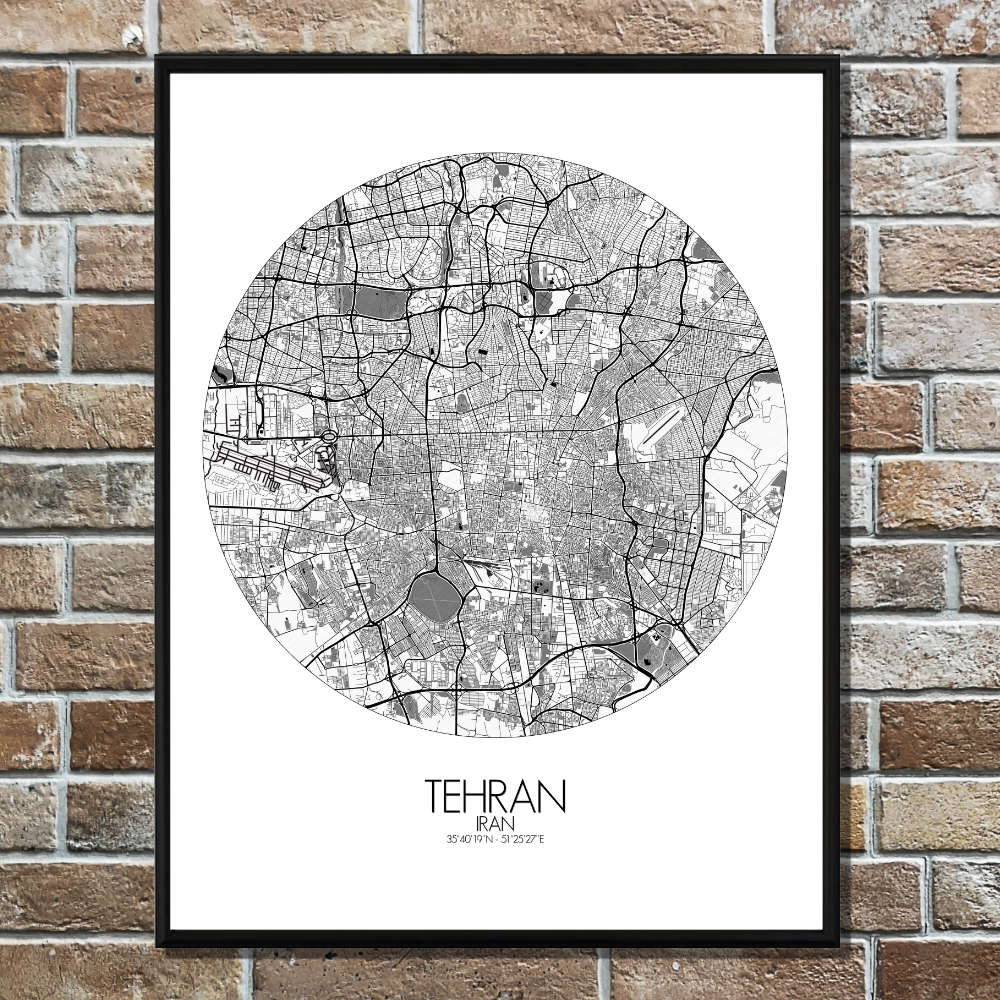 Mapospheres Tehran Black and White round shape design poster city map