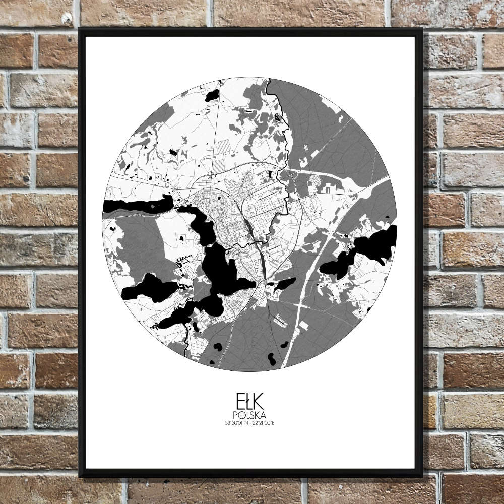 Mapospheres Elk Black and White round shape design poster city map
