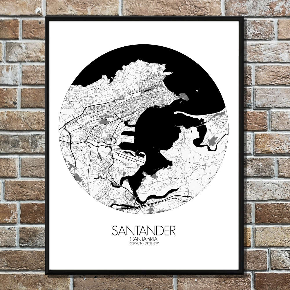 Mapospheres Santander Black and White round shape design paper city map