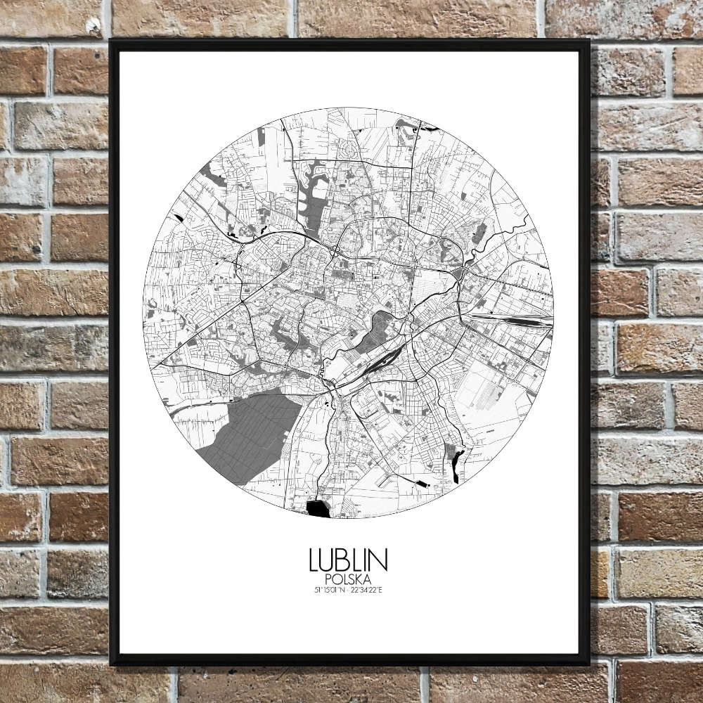 Mapospheres Lublin Black and White round shape design poster city map
