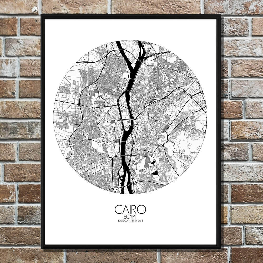 Mapospheres Cairo Black and White round shape design poster city map