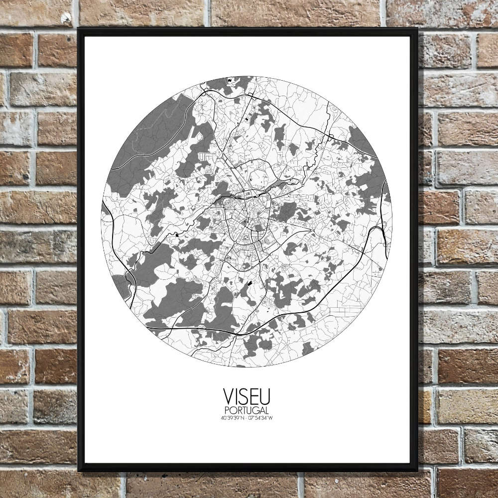 Mapospheres Viseu Black and White round shape design poster city map