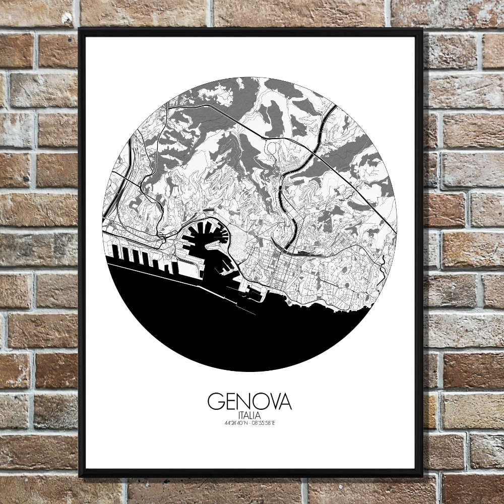Mapospheres Genoa Black and White round shape design poster city map