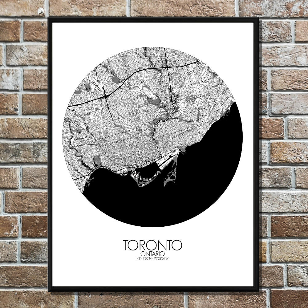 Mapospheres Toronto Black and White round shape design poster city map