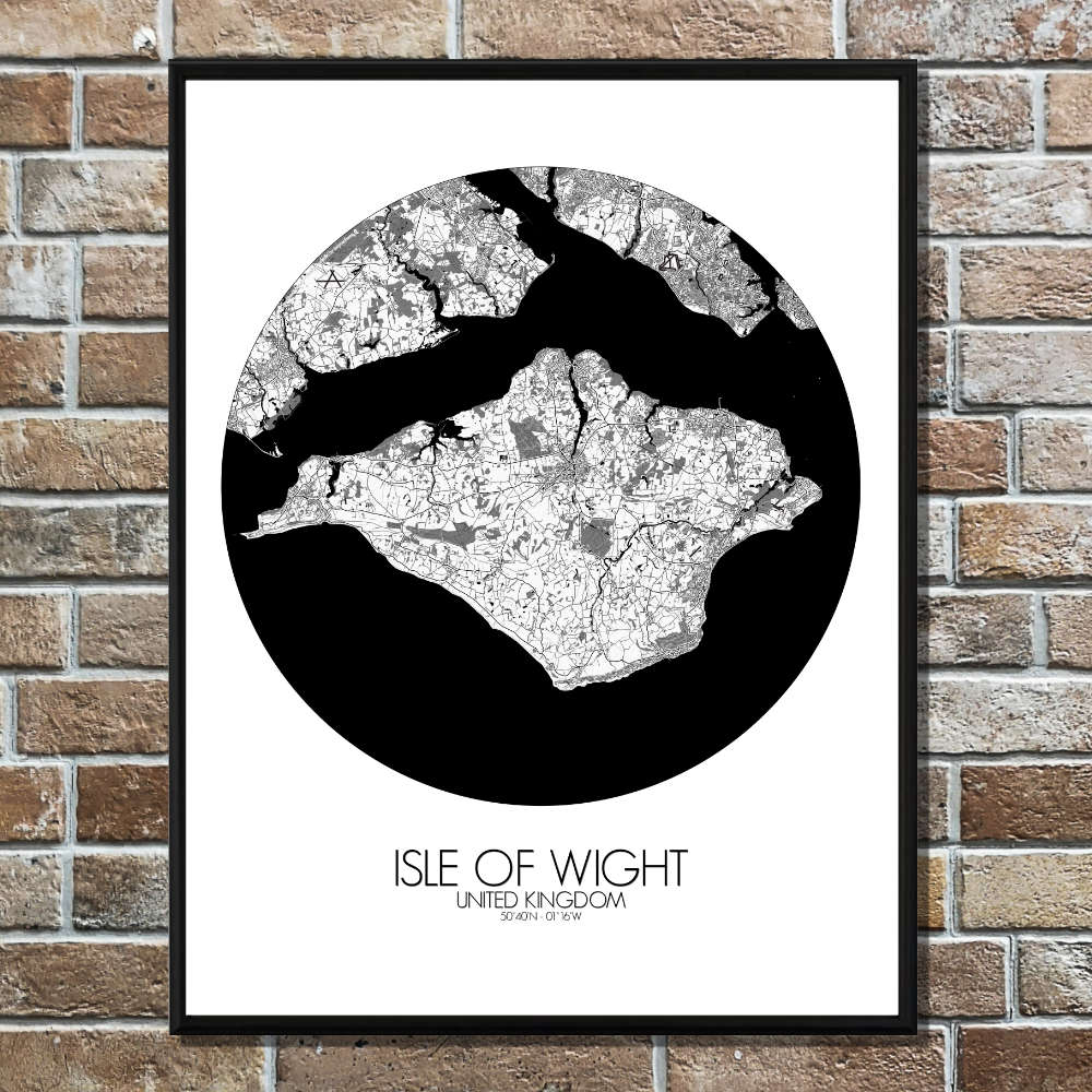 Mapospheres Isle of Wight Black and White round shape design poster affiche city map