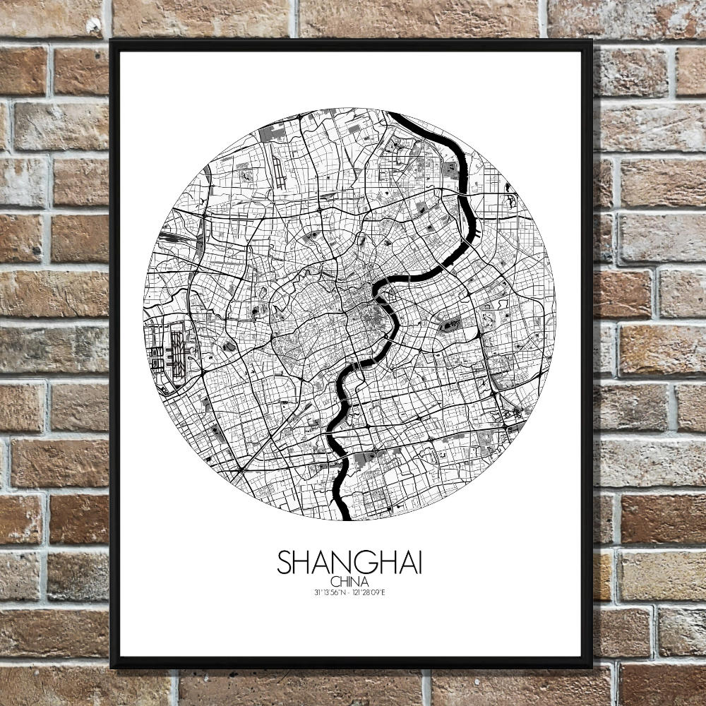 Mapospheres Shanghai Black and White round shape design poster city map