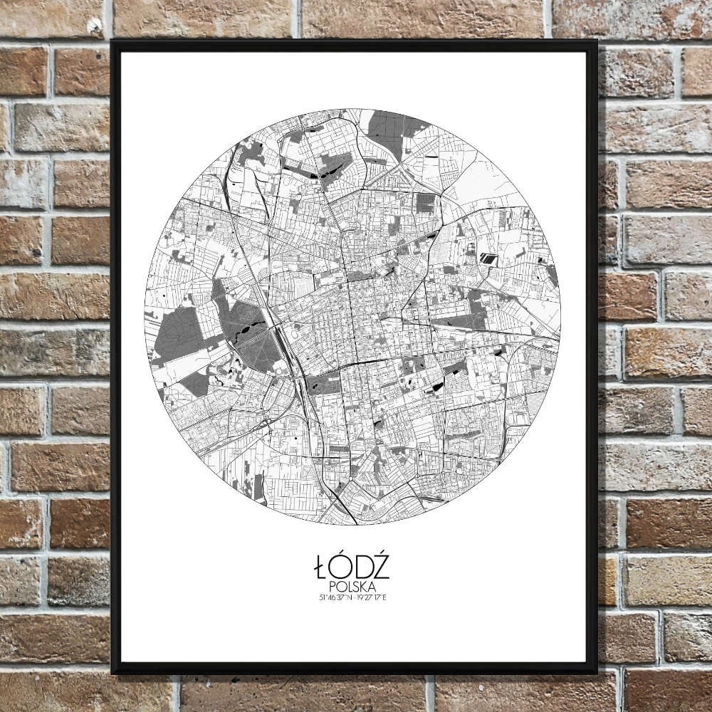 Mapospheres Lodz Black and White round shape design poster city map