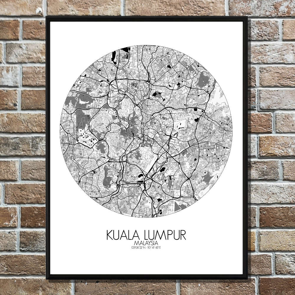 Mapospheres Kuala Lumpur KL Black and White round shape design poster city map