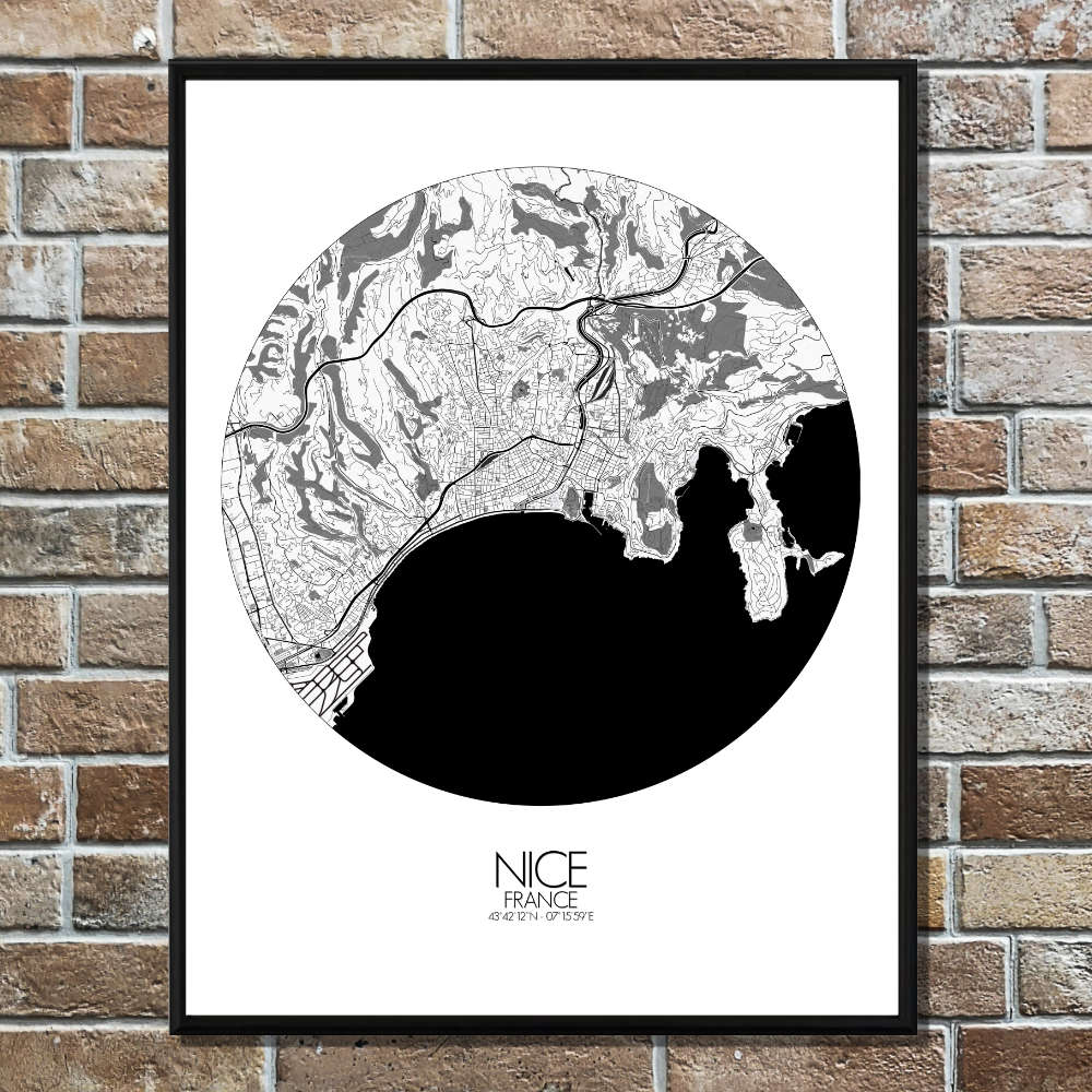 Mapospheres Nice Black and White round shape design poster city map