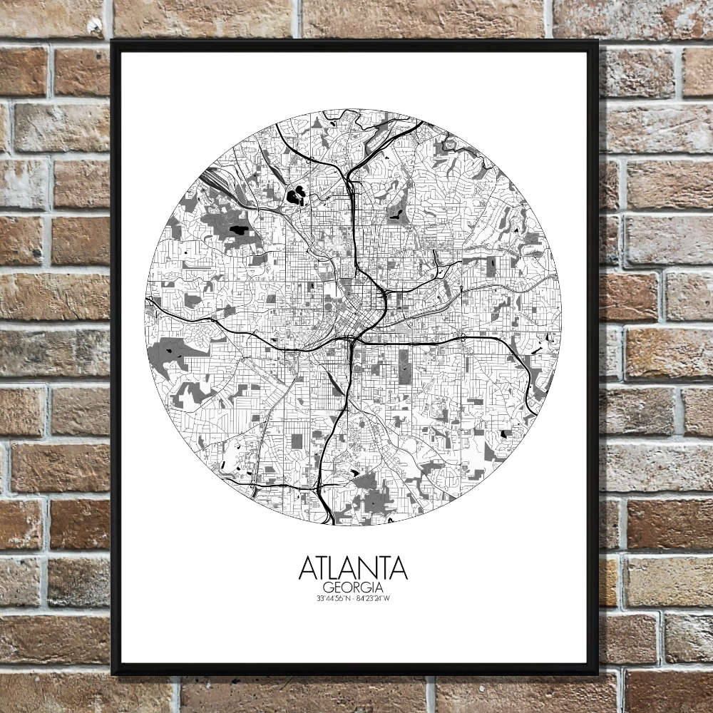 Mapospheres Atlanta Georgia Black and White round shape design poster city map