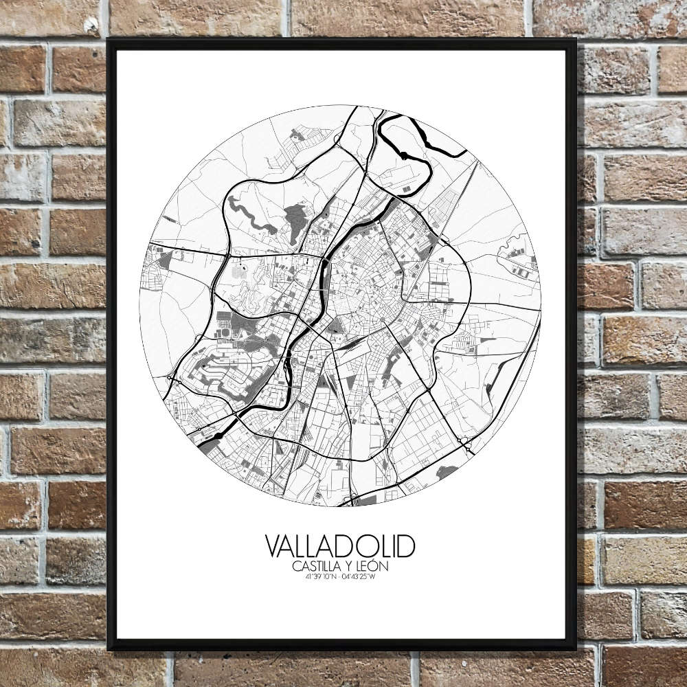 Mapospheres Valladolid Black and White round shape design poster affiche city map