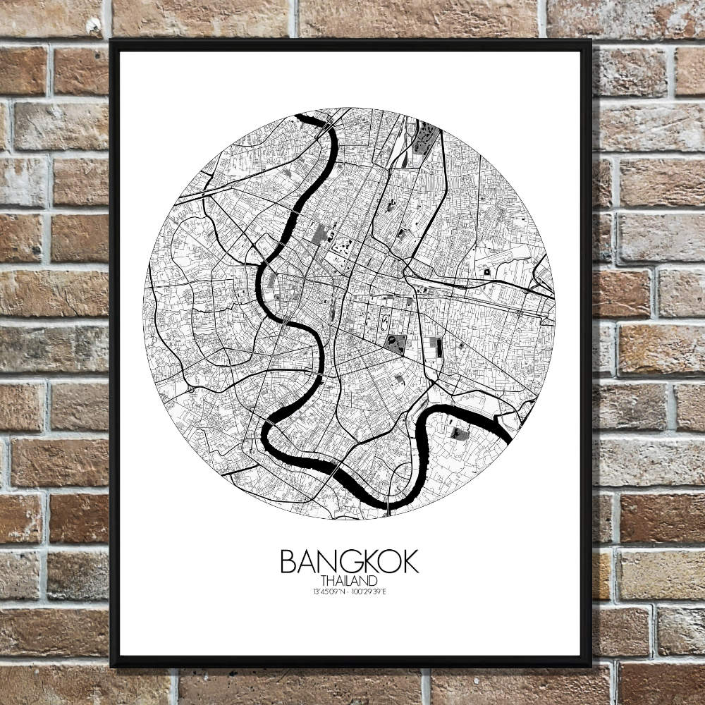Mapospheres Bangkok Black and White round shape design poster city map
