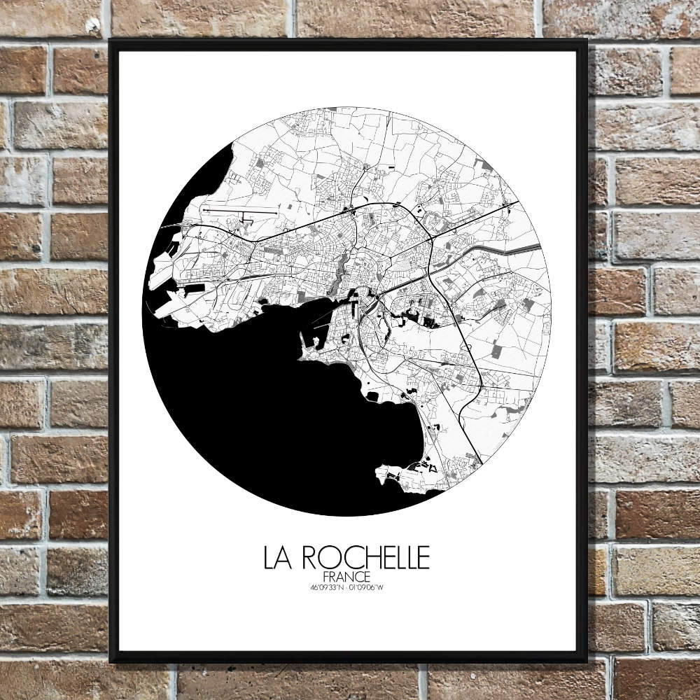 Mapospheres La Rochelle Black and White round shape design poster city map