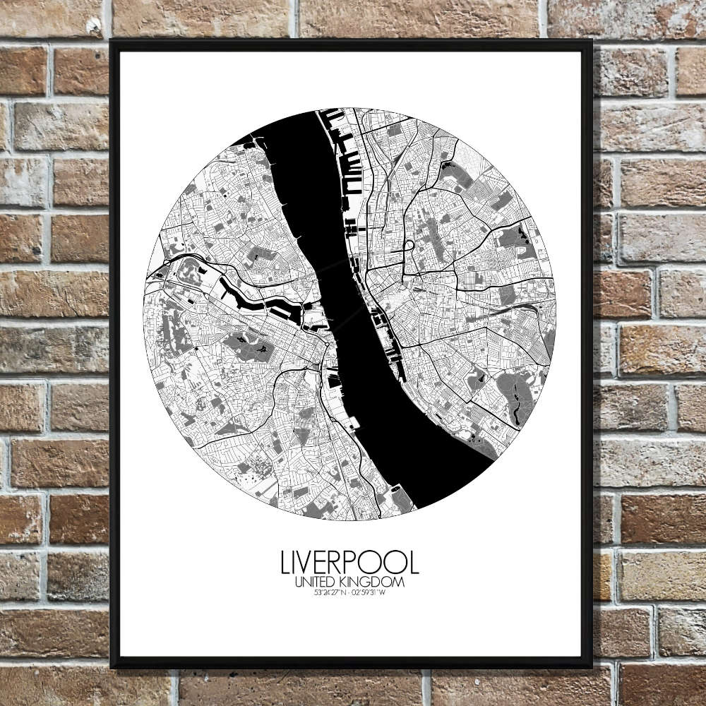 Mapospheres Liverpool Black and White round shape design poster city map