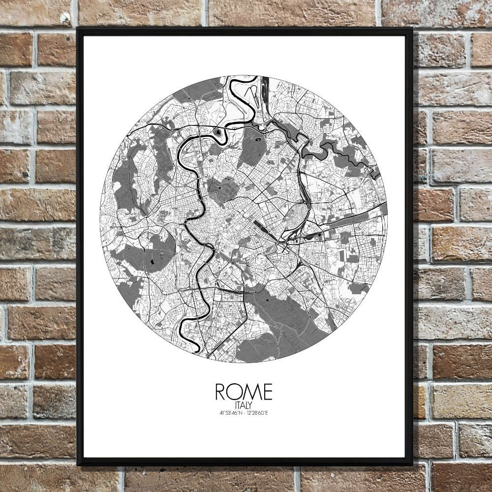 Mapospheres Rome Black and White round shape design poster affiche city map