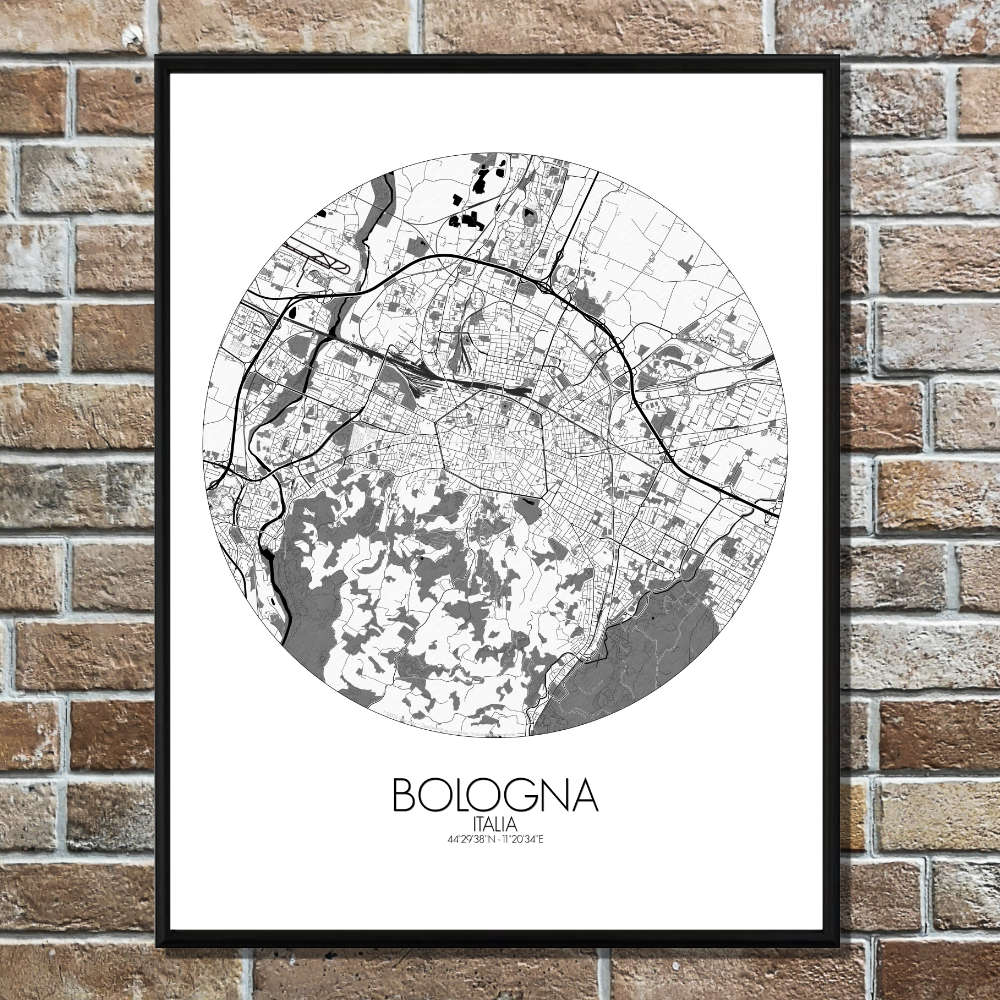 Mapospheres Bologna Black and White round shape design poster affiche city map