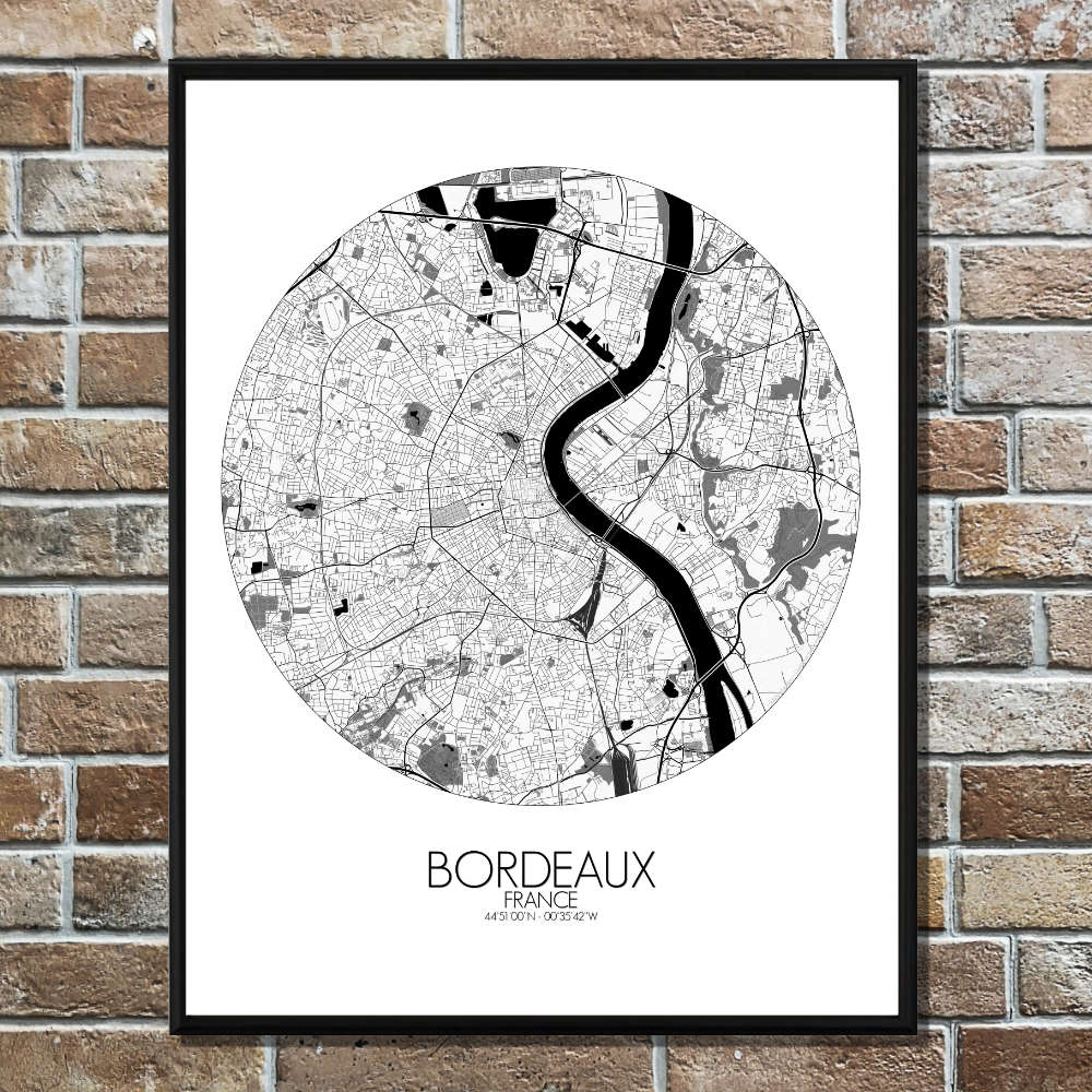 Mapospheres Bordeaux Black and White round shape design poster city map